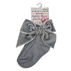 S126-G: Grey Ankle Socks w/Velvet Bow (0-24 Months)